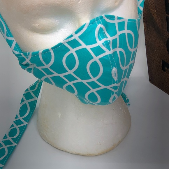 Face Mask Teal/White Print with Adjustable Ties - Picture 5 of 8